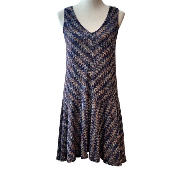 Maeve Womens Multicolor Westwater Chevron Drop Waist Slip Lined Knit Dress S - Picture 1 of 11